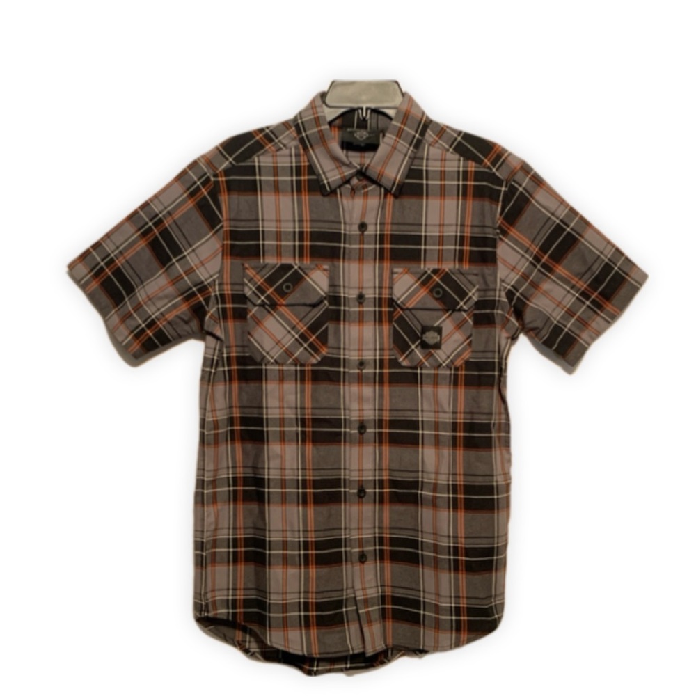 Harley Davidson Wrench Crew Plaid Shirt Grey Plaid Small
